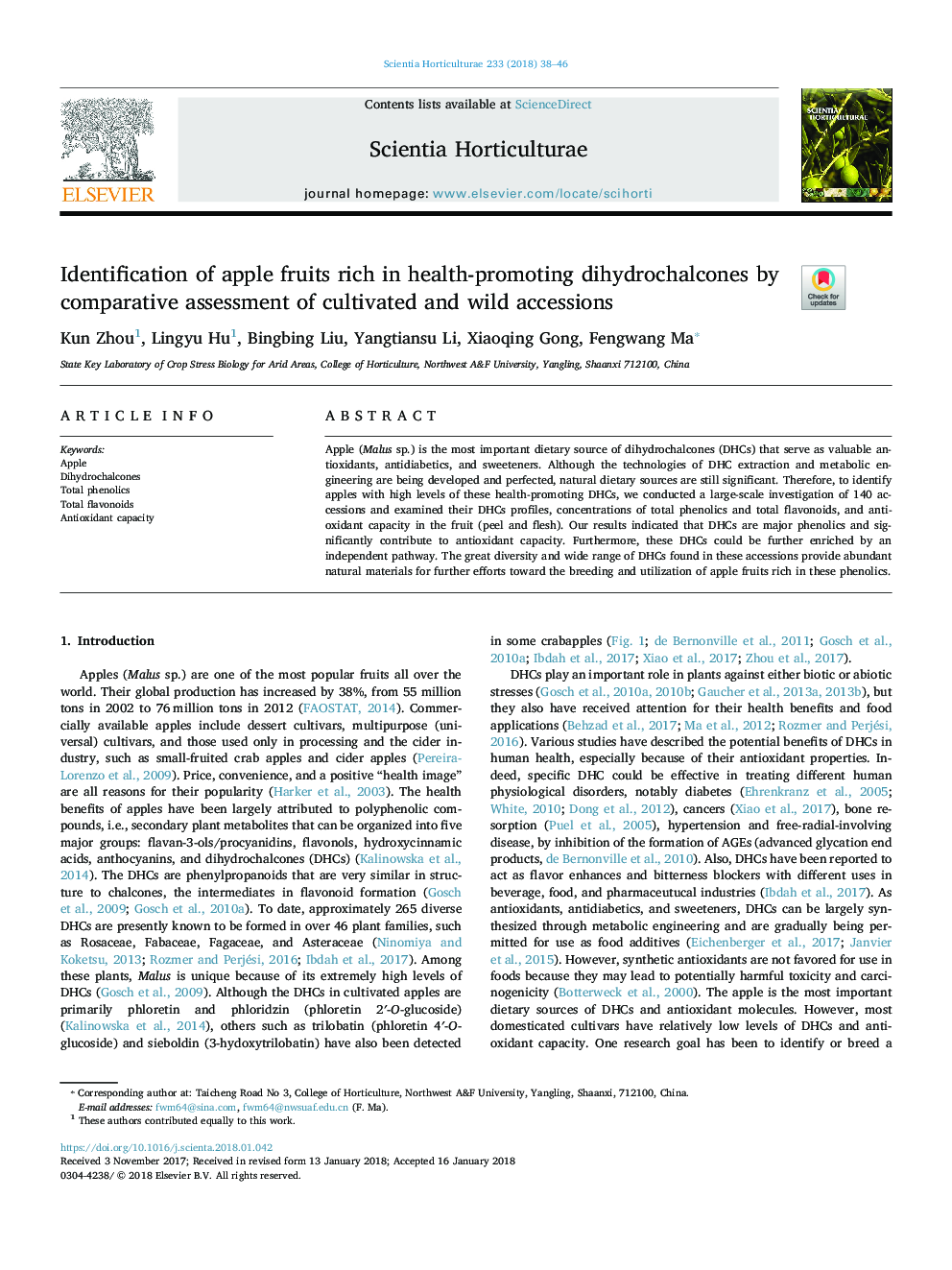 Identification of apple fruits rich in health-promoting dihydrochalcones by comparative assessment of cultivated and wild accessions