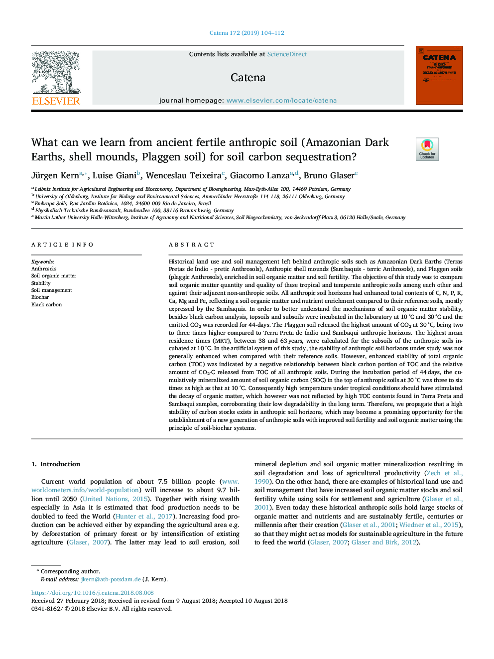 What can we learn from ancient fertile anthropic soil (Amazonian Dark Earths, shell mounds, Plaggen soil) for soil carbon sequestration?