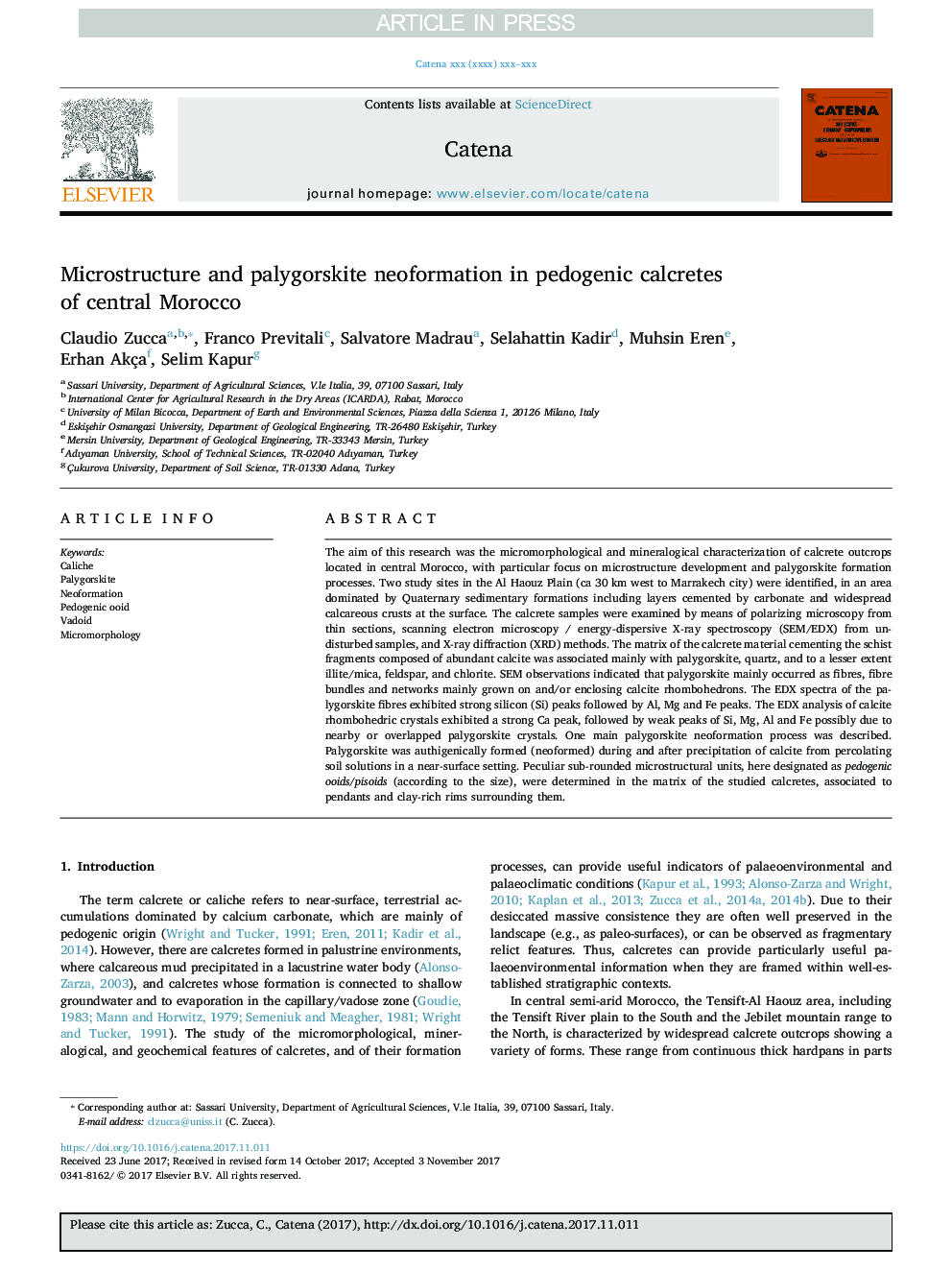 Microstructure and palygorskite neoformation in pedogenic calcretes of central Morocco