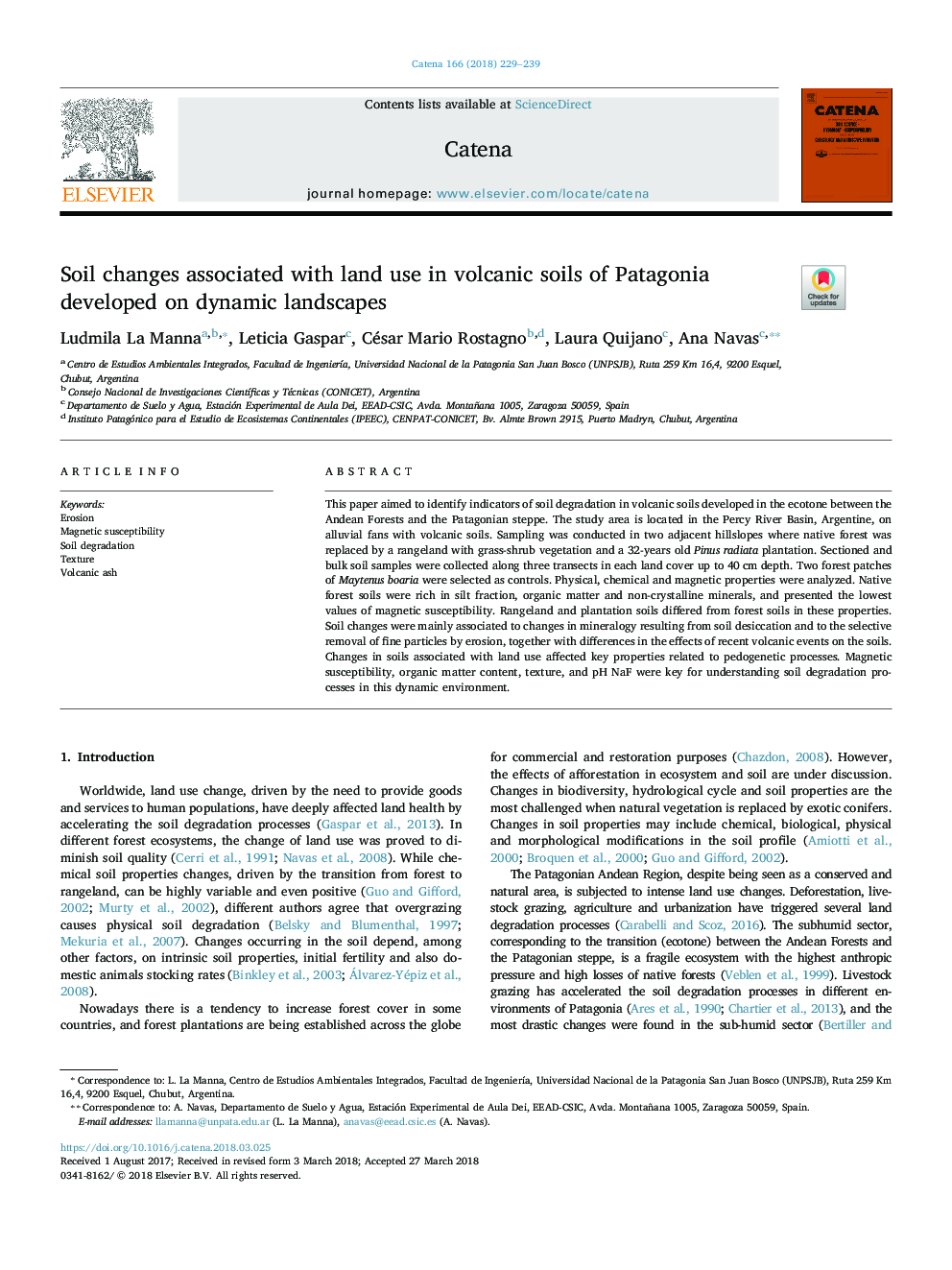 Soil changes associated with land use in volcanic soils of Patagonia developed on dynamic landscapes