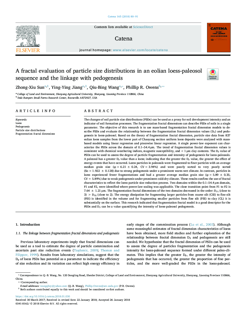 A fractal evaluation of particle size distributions in an eolian loess-paleosol sequence and the linkage with pedogenesis