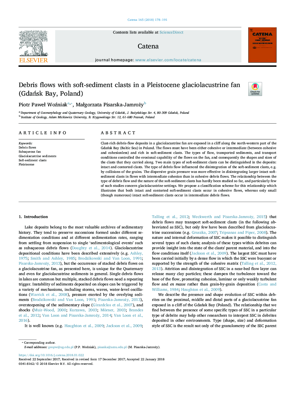 Debris flows with soft-sediment clasts in a Pleistocene glaciolacustrine fan (GdaÅsk Bay, Poland)