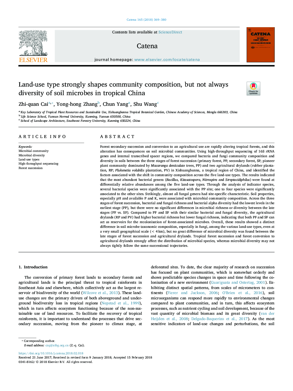 Land-use type strongly shapes community composition, but not always diversity of soil microbes in tropical China