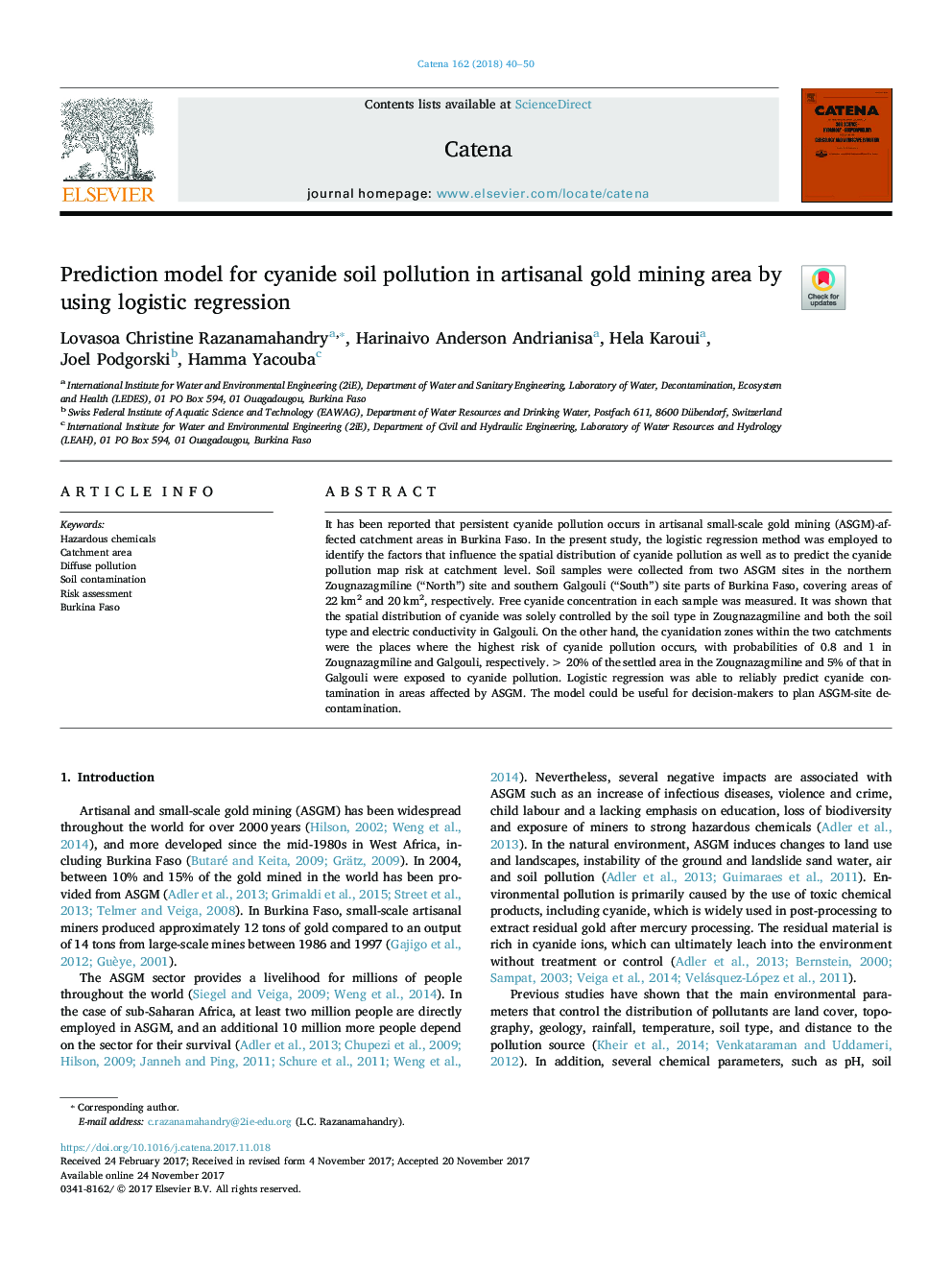 مدل پیش بینی آلودگی خاک سیانید در منطقه استخراج طلای صنعتی با استفاده از رگرسیون 