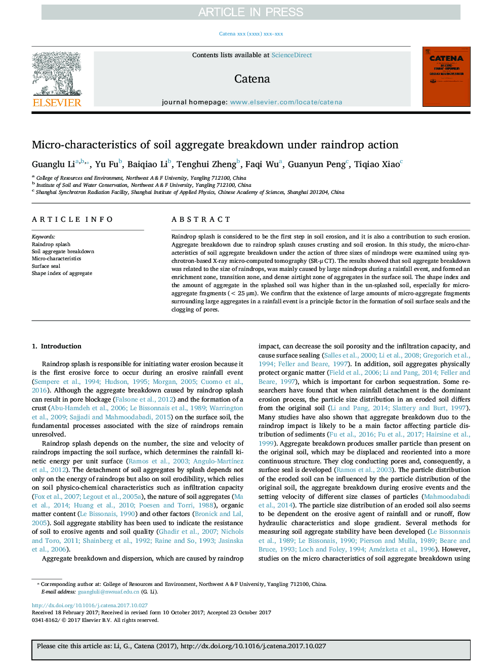 Micro-characteristics of soil aggregate breakdown under raindrop action