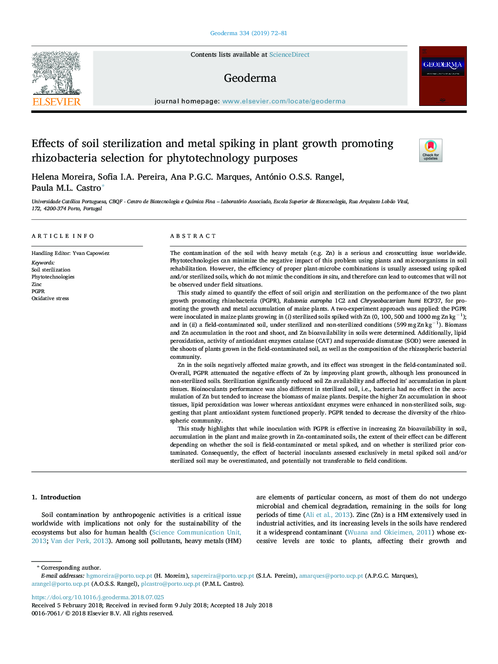 Effects of soil sterilization and metal spiking in plant growth promoting rhizobacteria selection for phytotechnology purposes