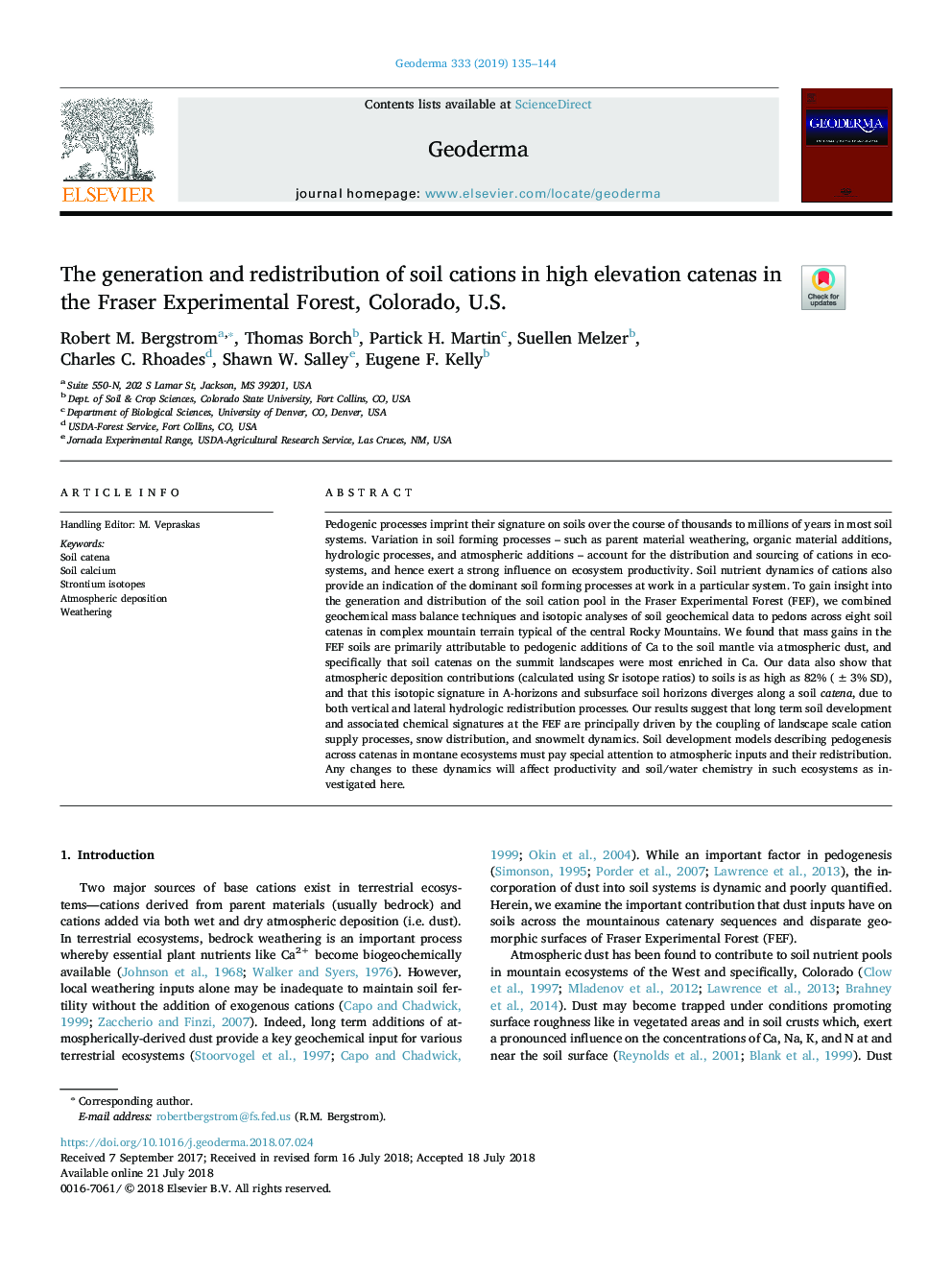 The generation and redistribution of soil cations in high elevation catenas in the Fraser Experimental Forest, Colorado, U.S.