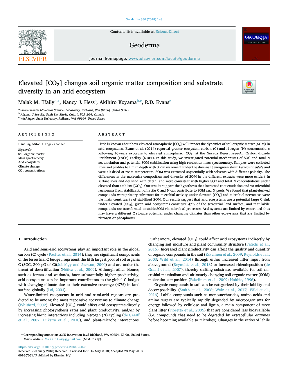 Elevated [CO2] changes soil organic matter composition and substrate diversity in an arid ecosystem