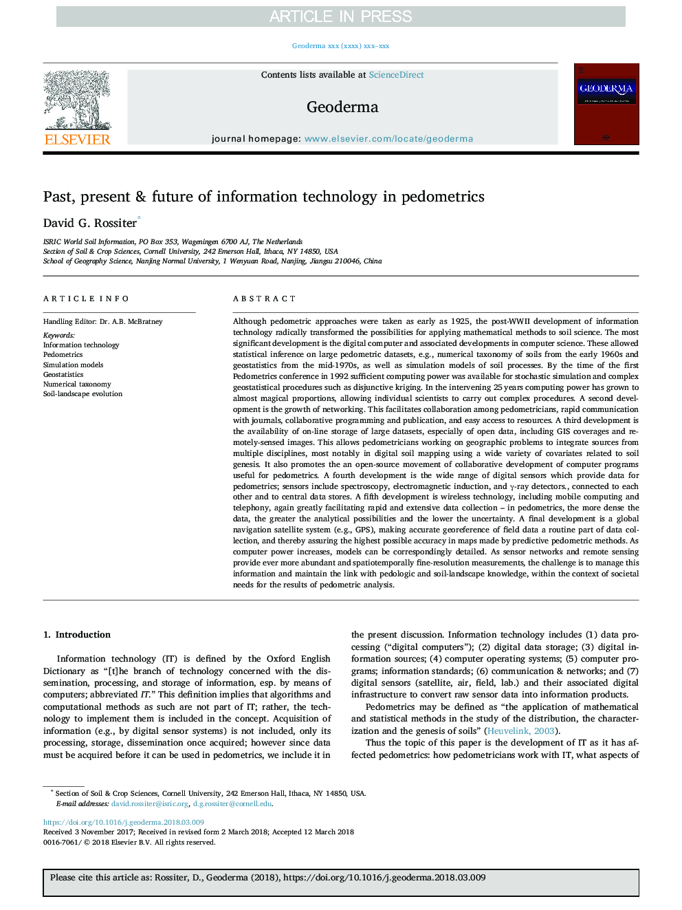 Past, present & future of information technology in pedometrics