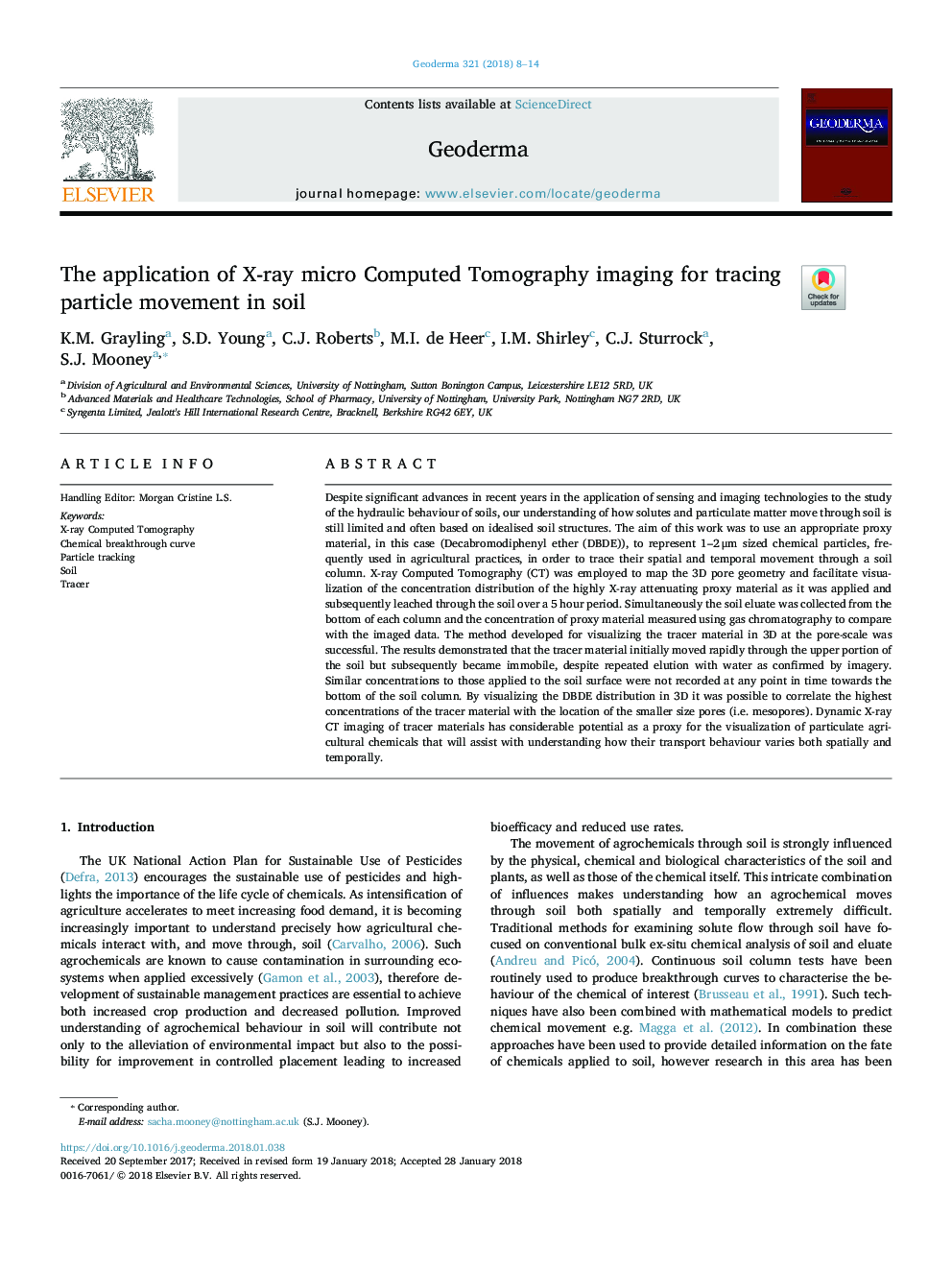 The application of X-ray micro Computed Tomography imaging for tracing particle movement in soil