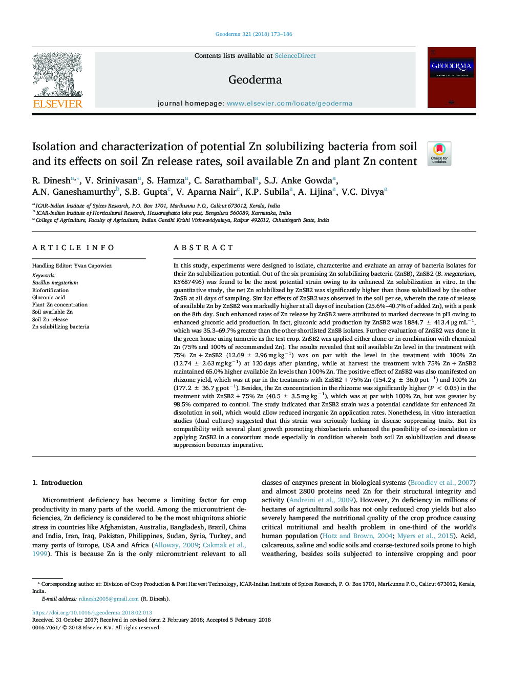 Isolation and characterization of potential Zn solubilizing bacteria from soil and its effects on soil Zn release rates, soil available Zn and plant Zn content