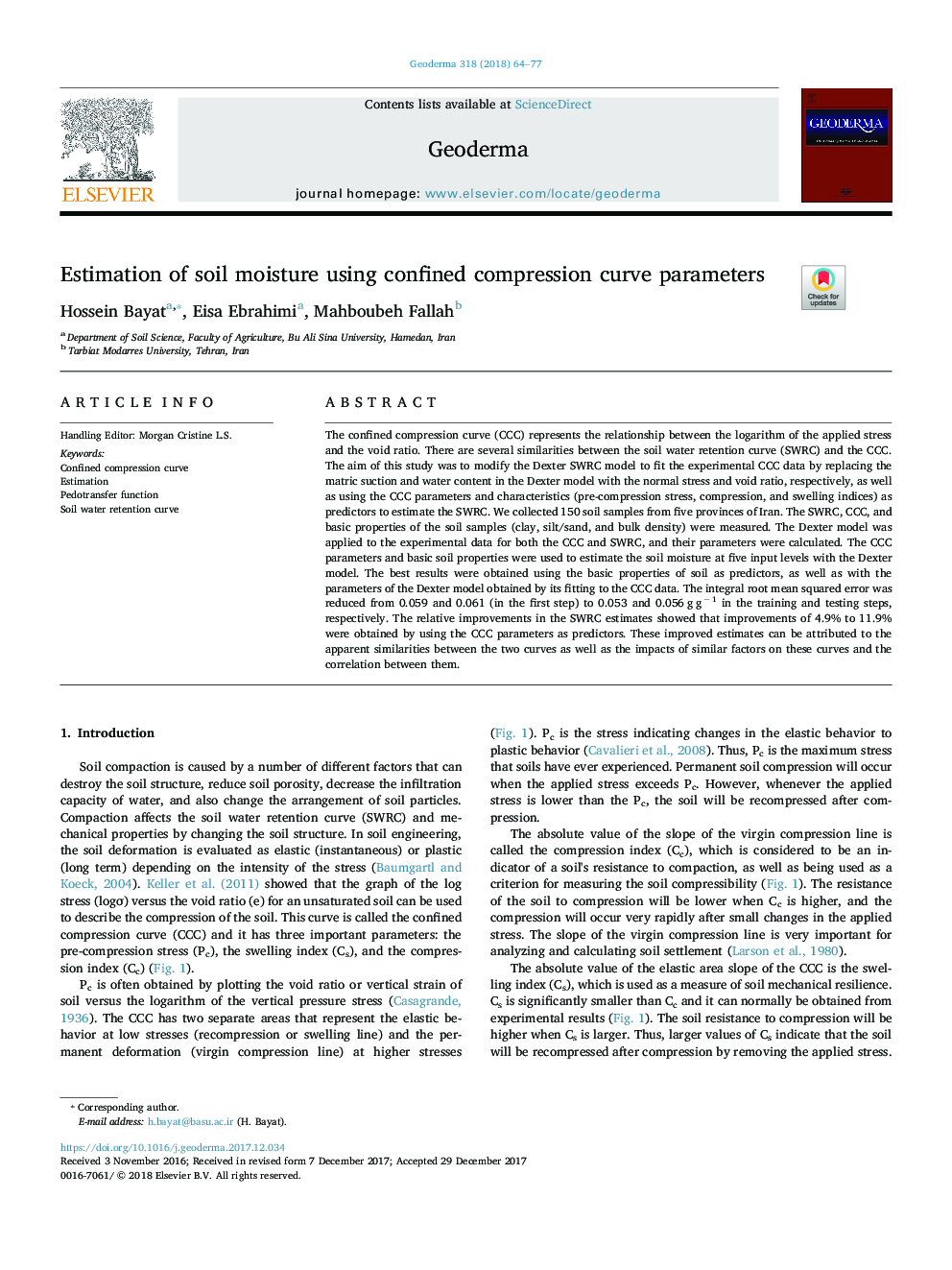 Estimation of soil moisture using confined compression curve parameters