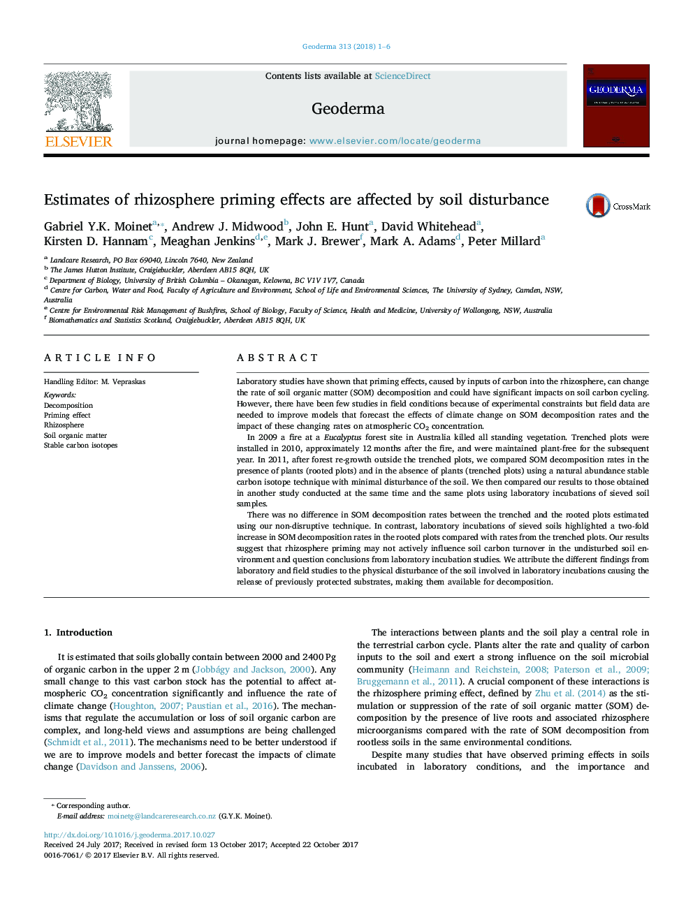 Estimates of rhizosphere priming effects are affected by soil disturbance