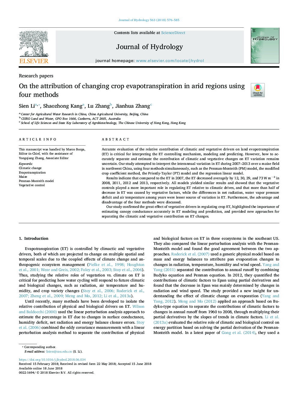 On the attribution of changing crop evapotranspiration in arid regions using four methods