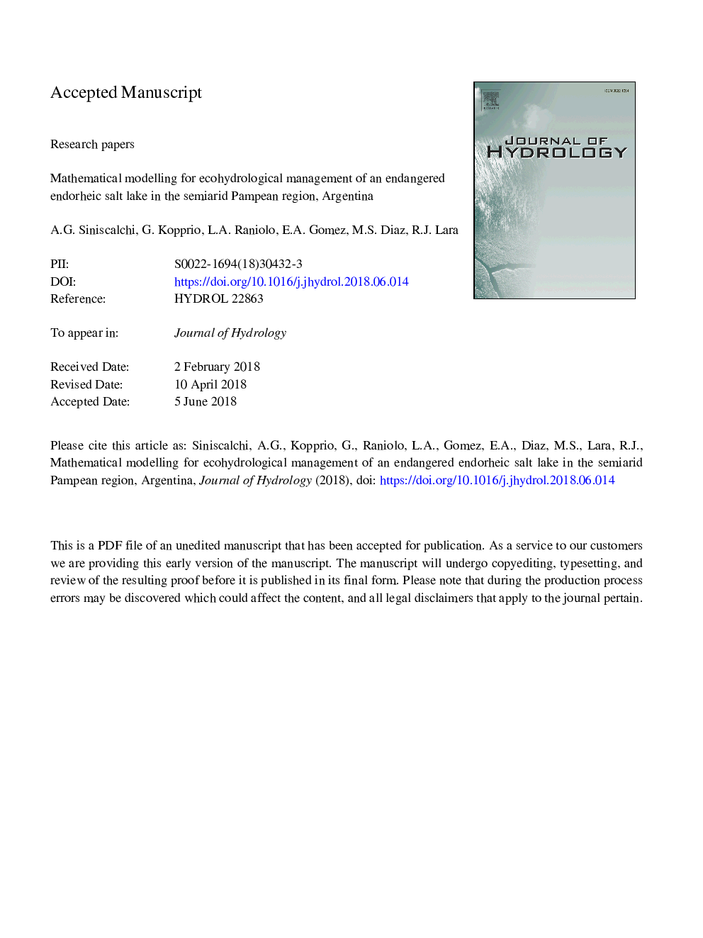 Mathematical modelling for ecohydrological management of an endangered endorheic salt lake in the semiarid Pampean region, Argentina