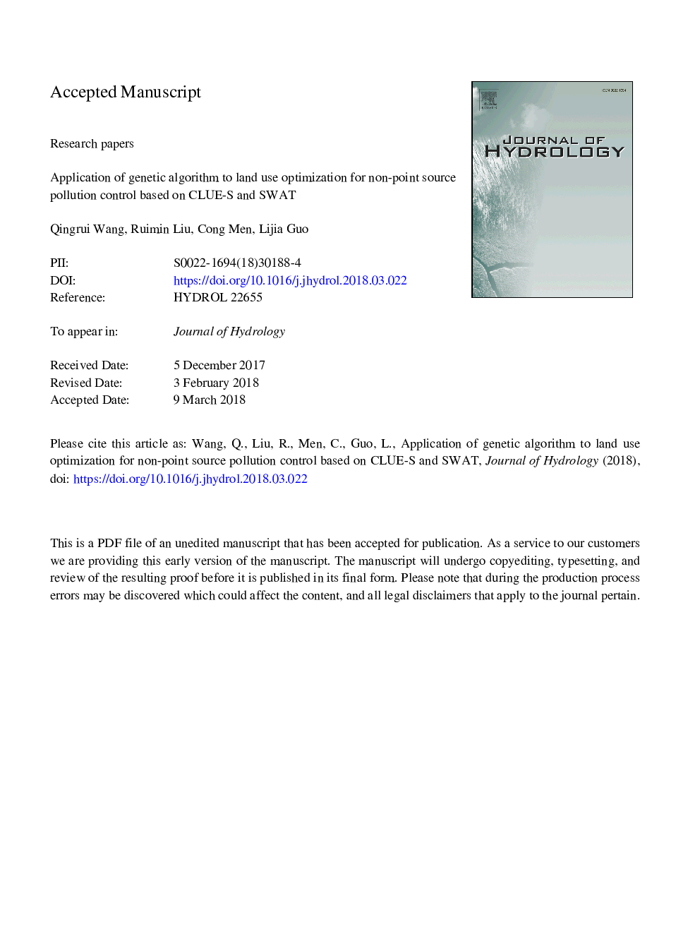 Application of genetic algorithm to land use optimization for non-point source pollution control based on CLUE-S and SWAT