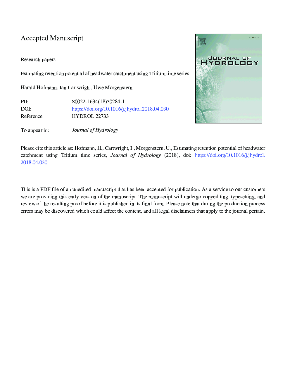 Estimating retention potential of headwater catchment using Tritium time series