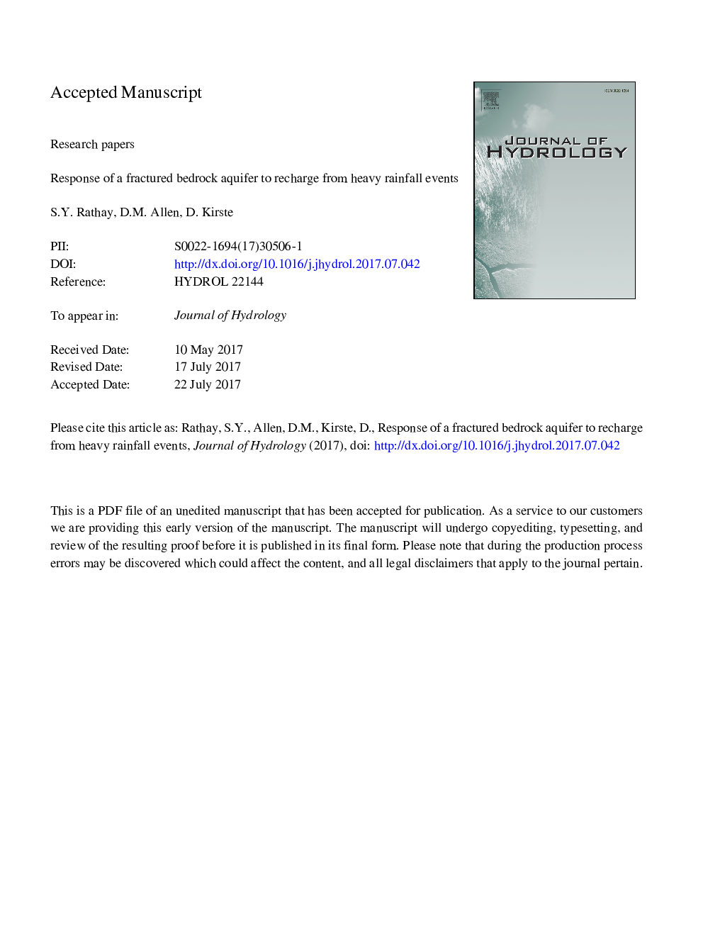 Response of a fractured bedrock aquifer to recharge from heavy rainfall events