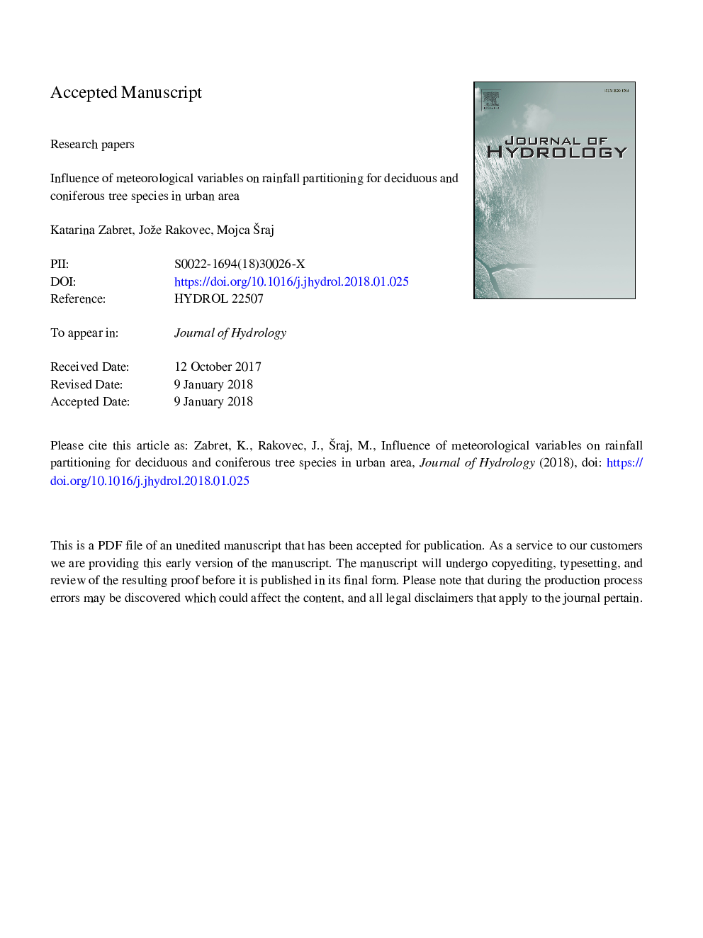 Influence of meteorological variables on rainfall partitioning for deciduous and coniferous tree species in urban area