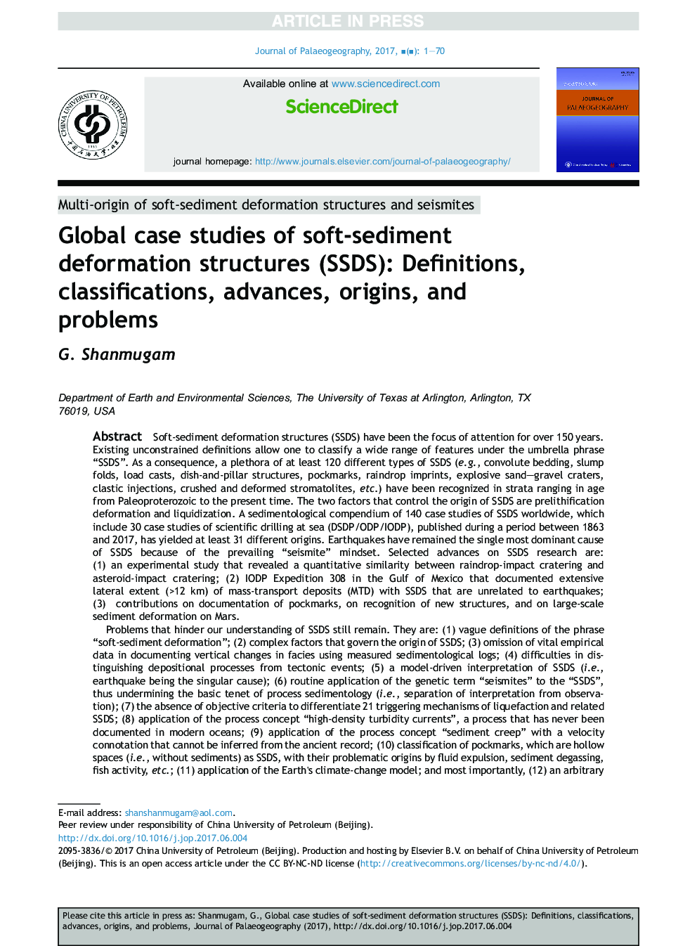 Global case studies of soft-sediment deformation structures (SSDS): Definitions, classifications, advances, origins, and problems