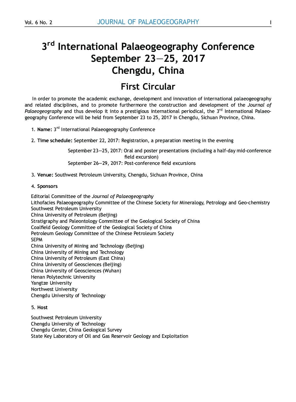 سومین کنفرانس بین المللی پالئوژوگرافی 25-25 سپتامبر 2017 چنگدو، چین 