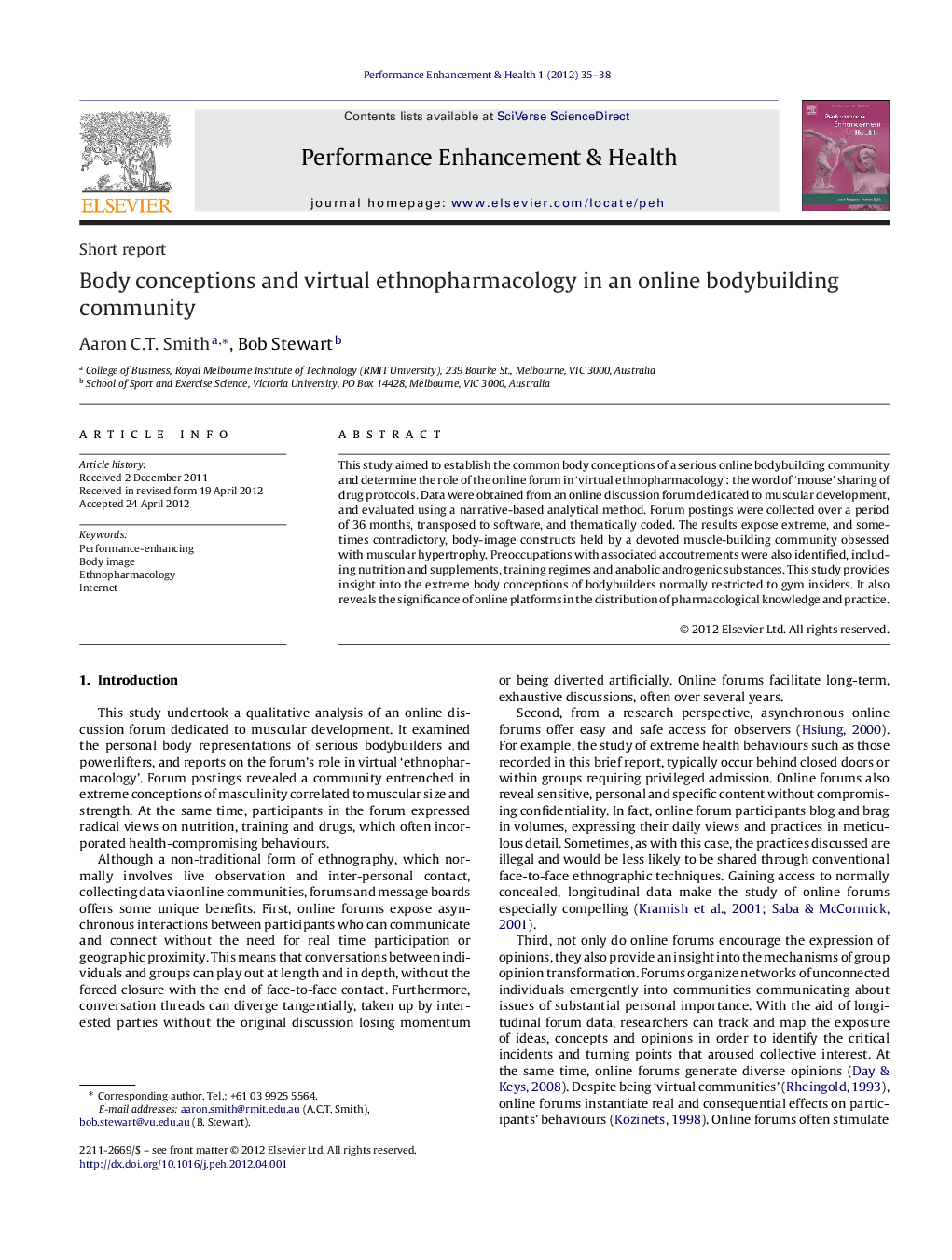 مفاهیم بدن و ethnopharmacology مجازی در جامعه بدن‌سازی آنلاین