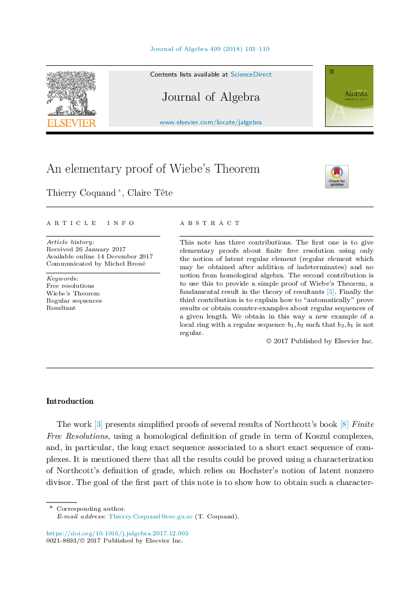 An elementary proof of Wiebe's Theorem