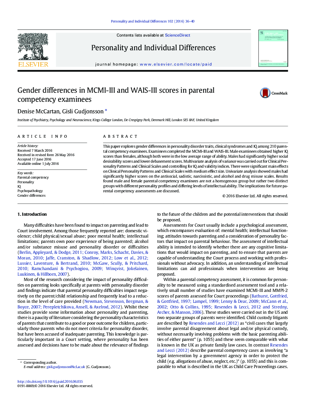 Gender differences in MCMI-III and WAIS-III scores in parental competency examinees