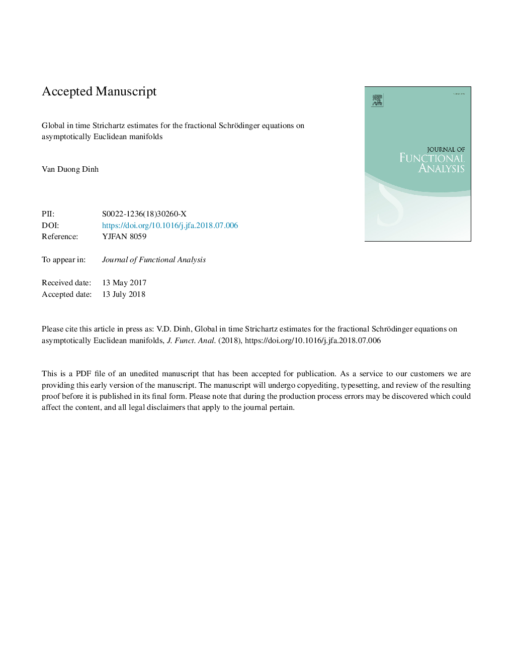 Global in time Strichartz estimates for the fractional Schrödinger equations on asymptotically Euclidean manifolds