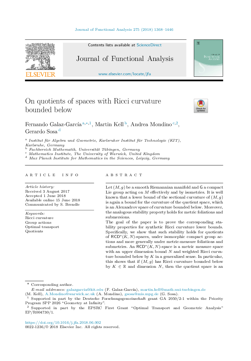 On quotients of spaces with Ricci curvature bounded below