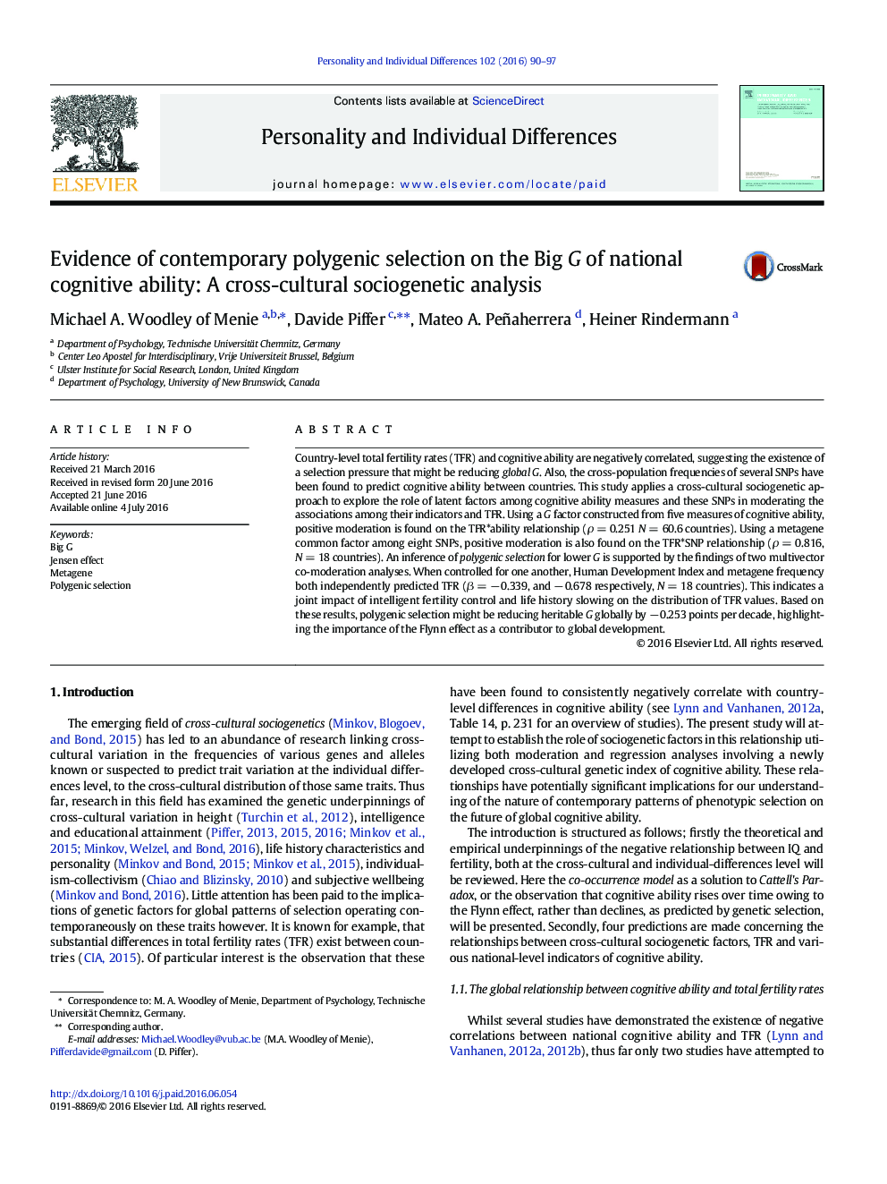 Evidence of contemporary polygenic selection on the Big G of national cognitive ability: A cross-cultural sociogenetic analysis