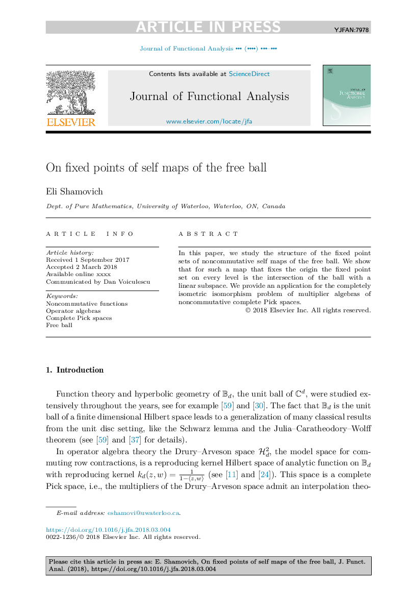 On fixed points of self maps of the free ball