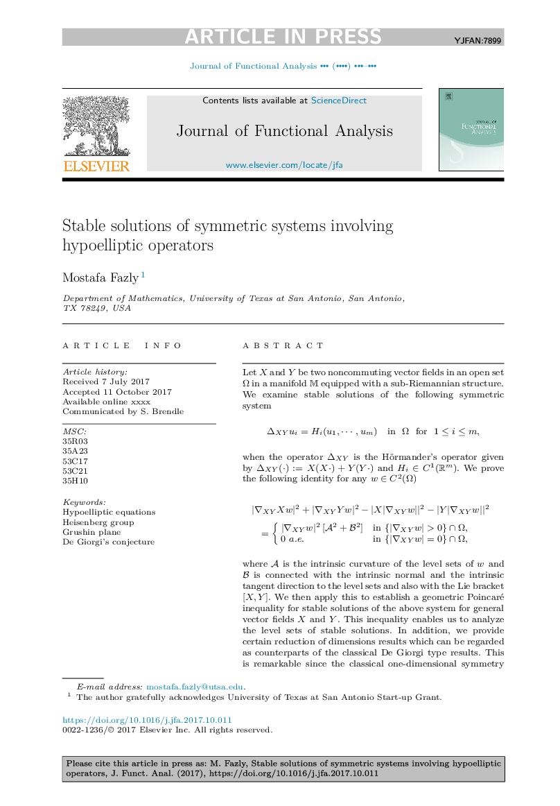 Stable solutions of symmetric systems involving hypoelliptic operators