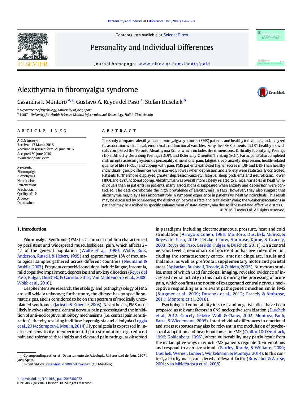 Alexithymia in fibromyalgia syndrome