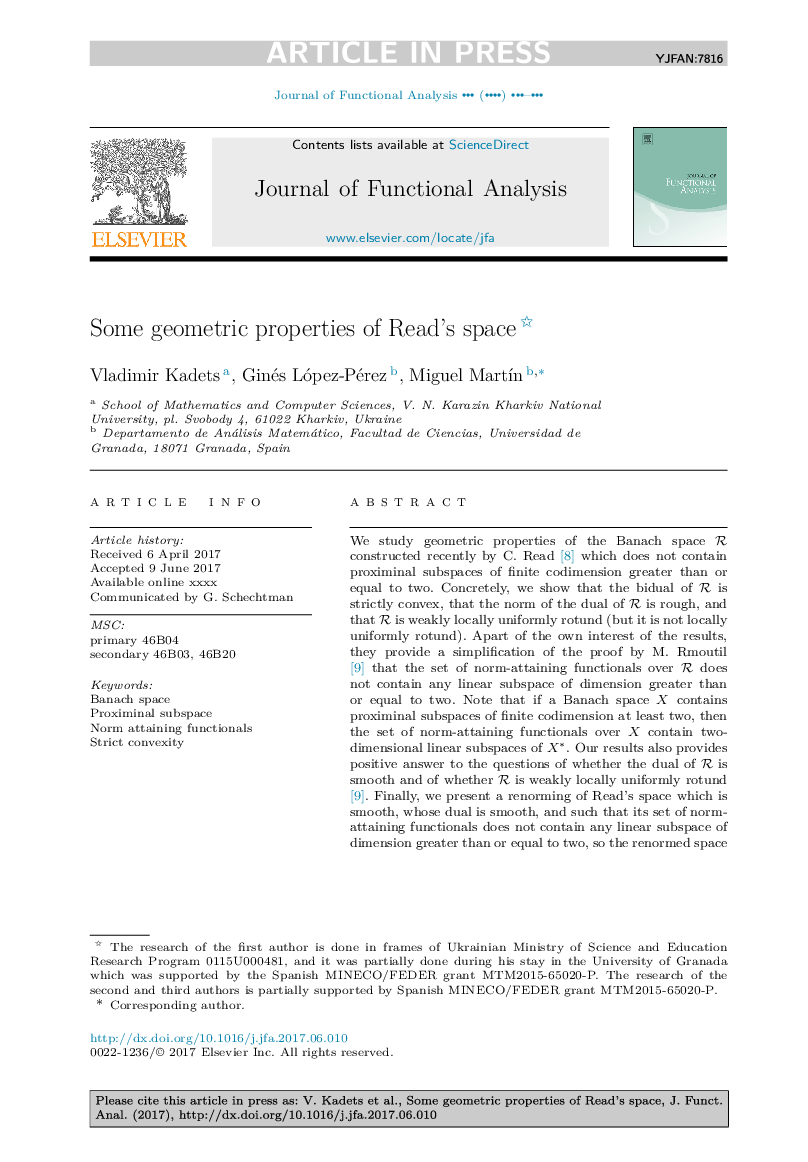 Some geometric properties of Read's space