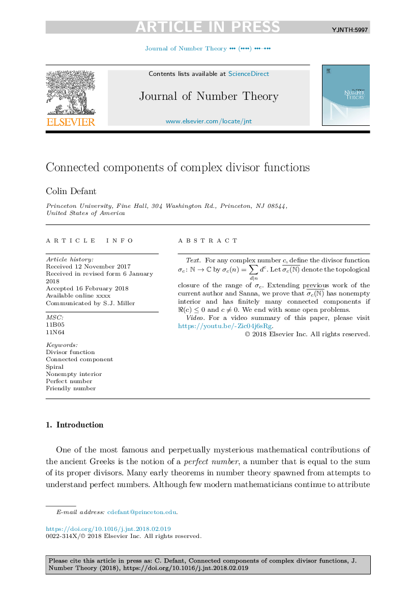 Connected components of complex divisor functions