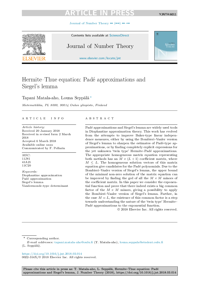 Hermite-Thue equation: Padé approximations and Siegel's lemma