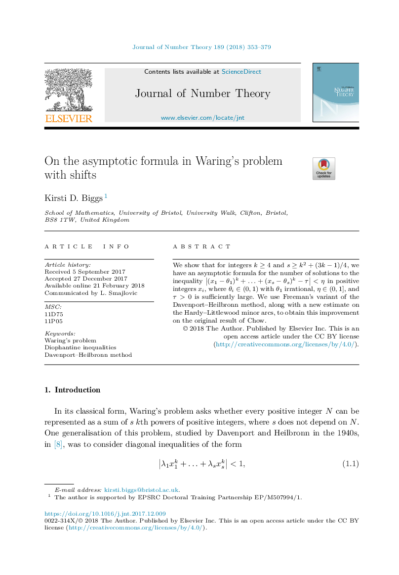 On the asymptotic formula in Waring's problem with shifts