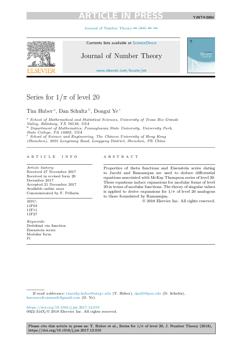 Series for 1/Ï of level 20