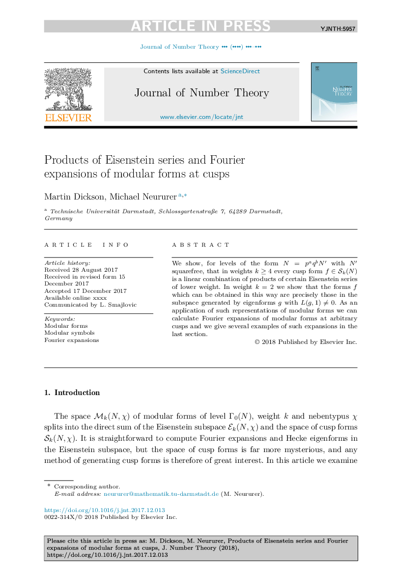 Products of Eisenstein series and Fourier expansions of modular forms at cusps