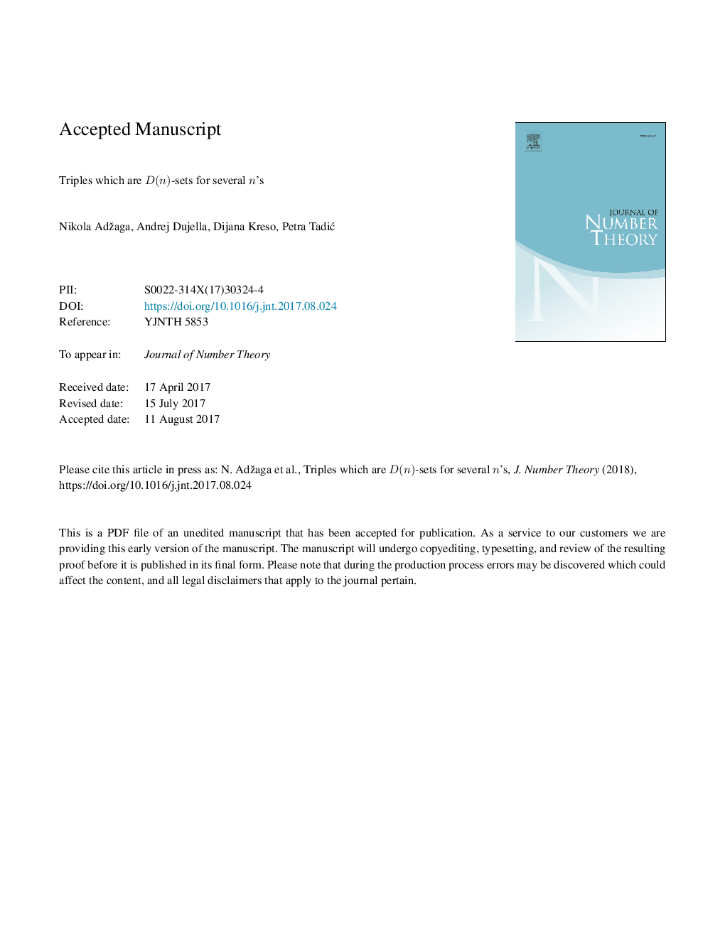 Triples which are D(n)-sets for several n's