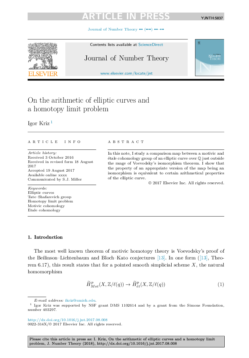 On the arithmetic of elliptic curves and a homotopy limit problem