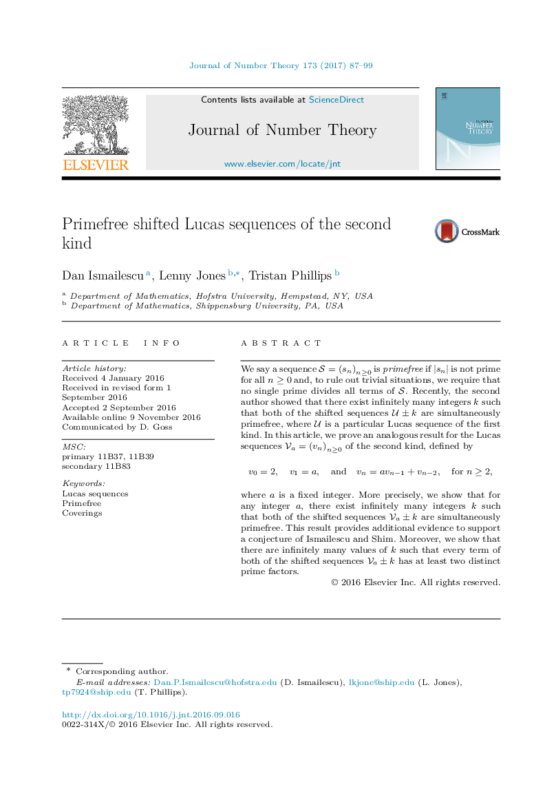 Primefree shifted Lucas sequences of the second kind