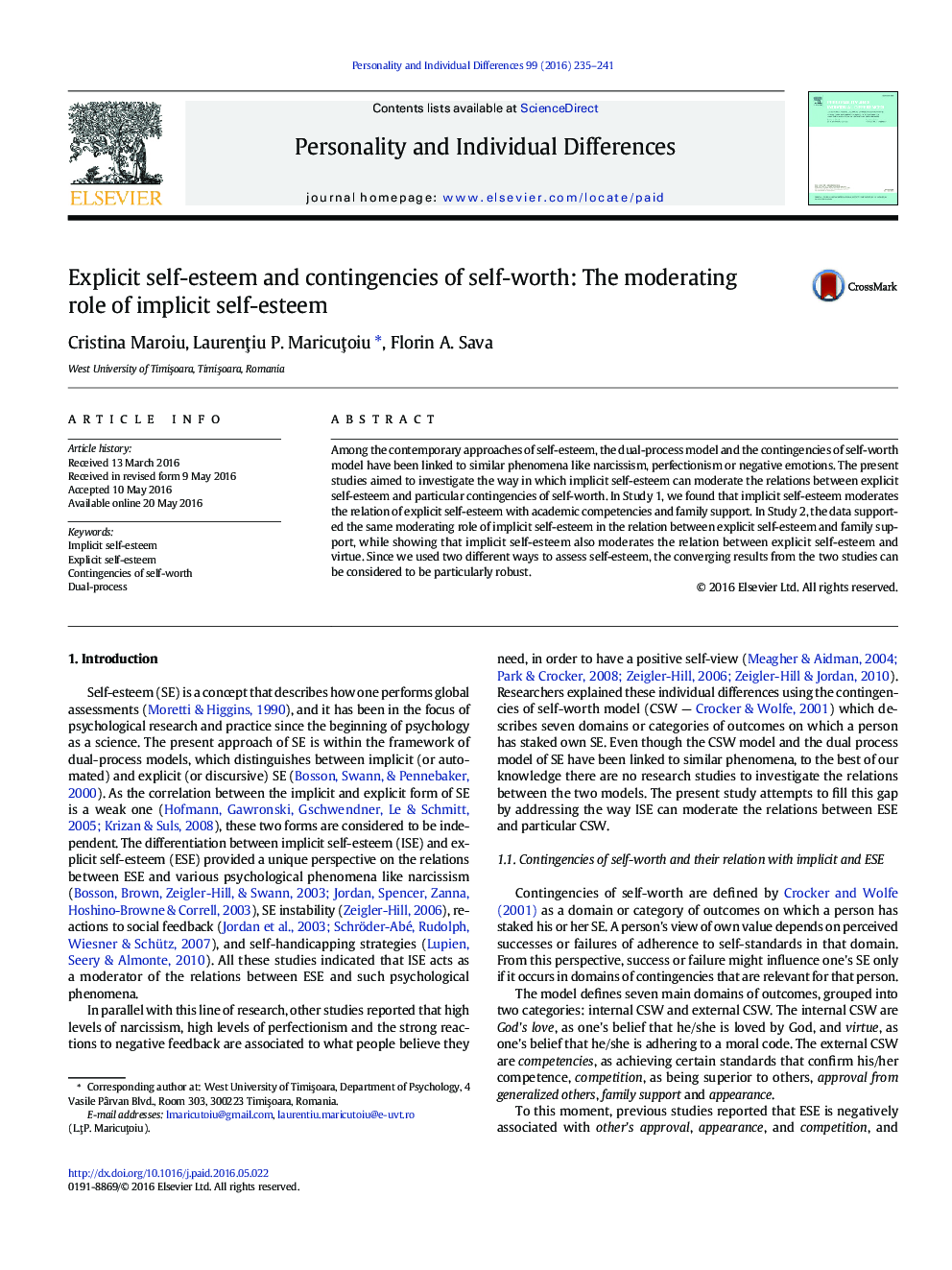 Explicit self-esteem and contingencies of self-worth: The moderating role of implicit self-esteem