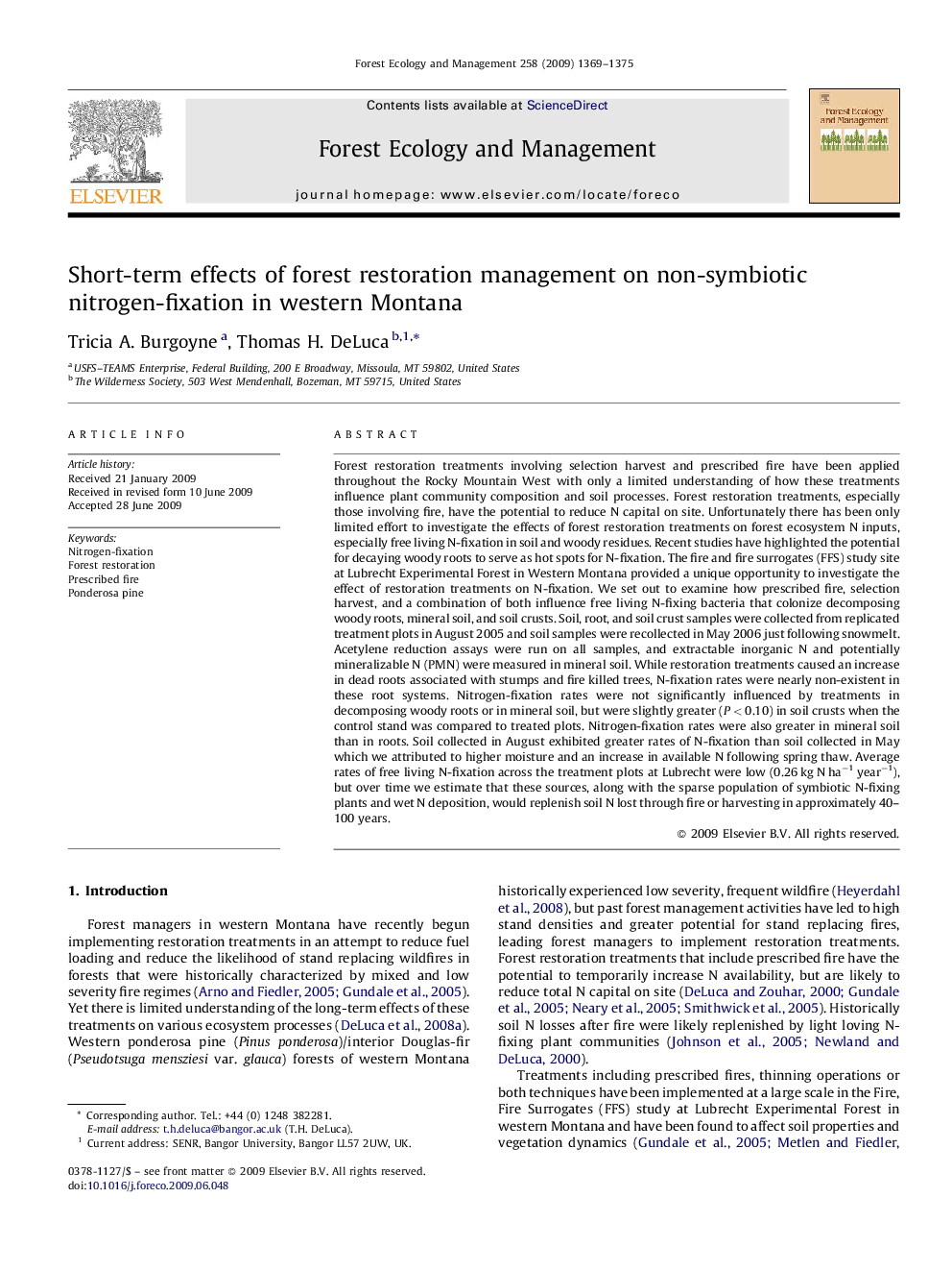 Short-term effects of forest restoration management on non-symbiotic nitrogen-fixation in western Montana