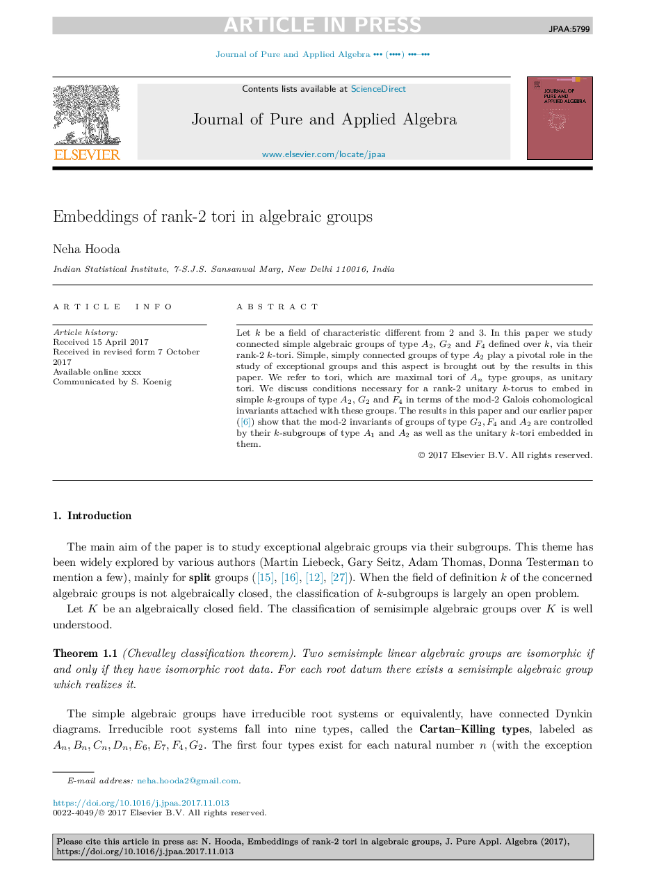 Embeddings of rank-2 tori in algebraic groups