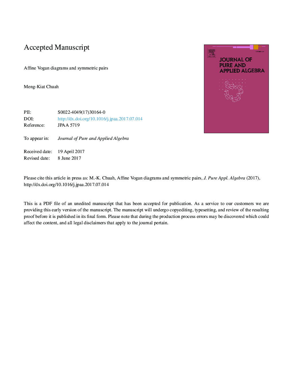 عکس صفحه اول مقاله: Affine Vogan diagrams and symmetric pairs Affine Vogan diagrams and symmetric pairs