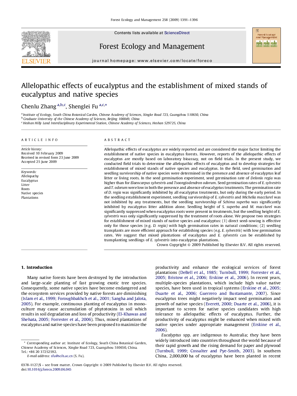 Allelopathic effects of eucalyptus and the establishment of mixed stands of eucalyptus and native species