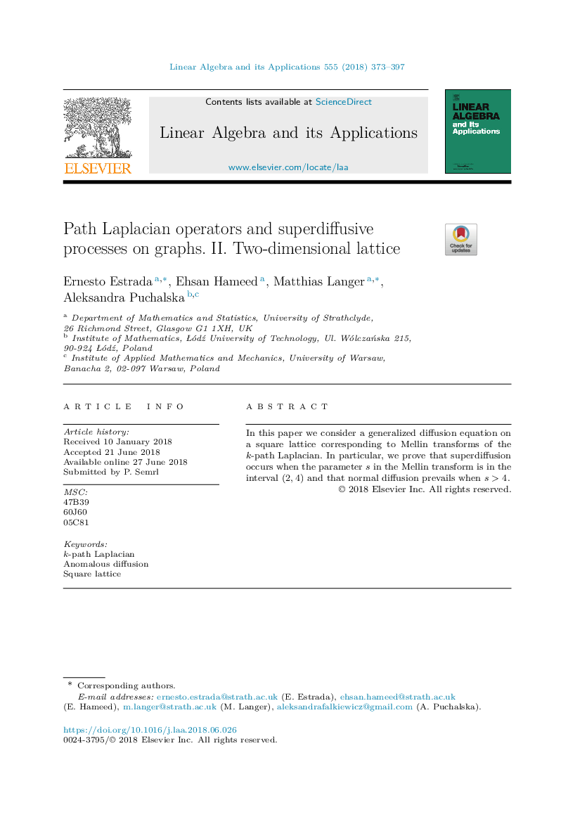 Path Laplacian operators and superdiffusive processes on graphs. II. Two-dimensional lattice