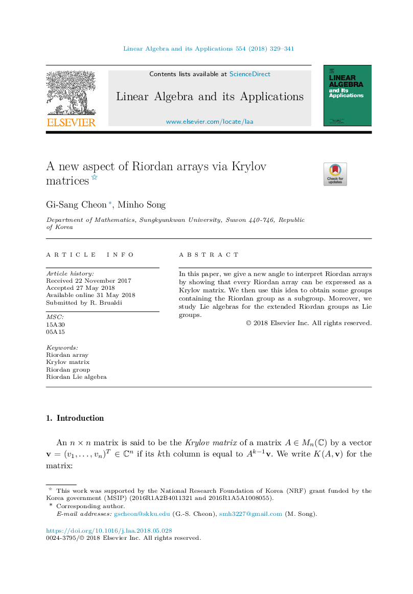 A new aspect of Riordan arrays via Krylov matrices